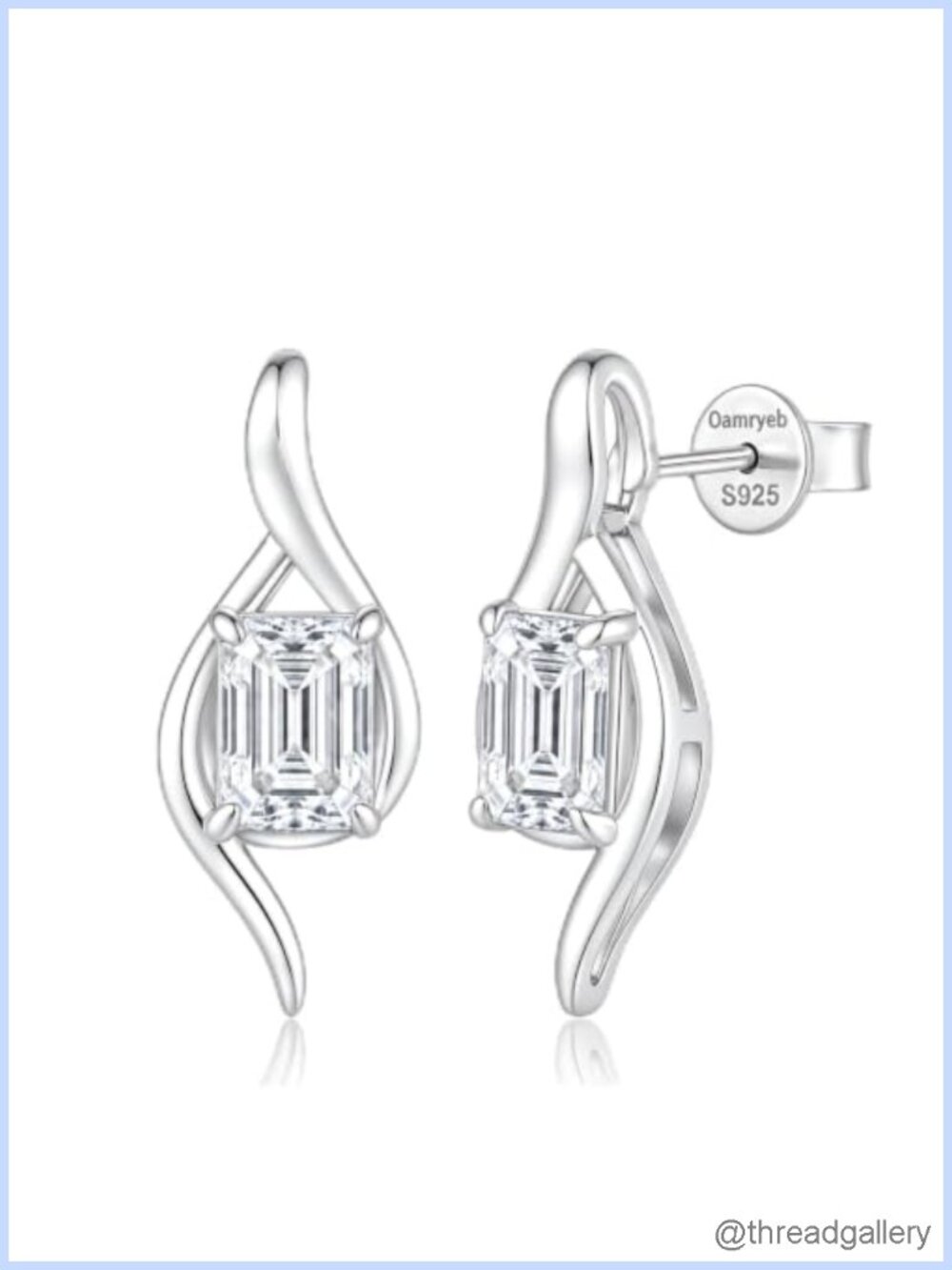 Sterling Silver Moissanite Emerald-Cut Dangle Stud Earrings